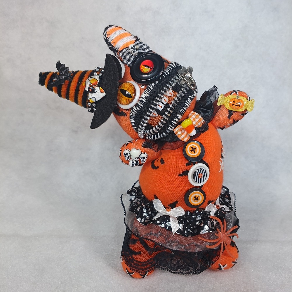 Halloween Witch Bunny Handmade Rabbit Art Doll Orange Spooky Folk Art